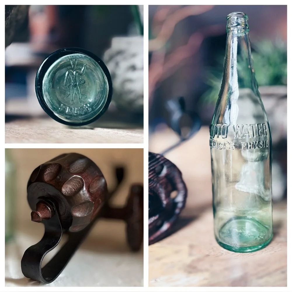 Vintage Spanish Brutalist Wine Holder & 32oz Pluto Water Bottle Set